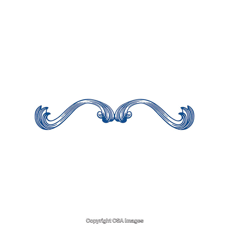 Decorative Blue Flourish Ornament With Intricate Swirling Design on White Background