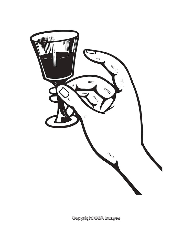 Black and White Line Art of Hand Holding a Wine Glass