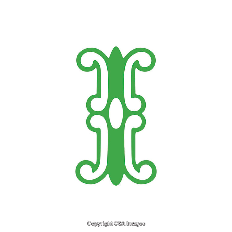 Intricate Green Monogram of the Letter 'I' in Decorative Style