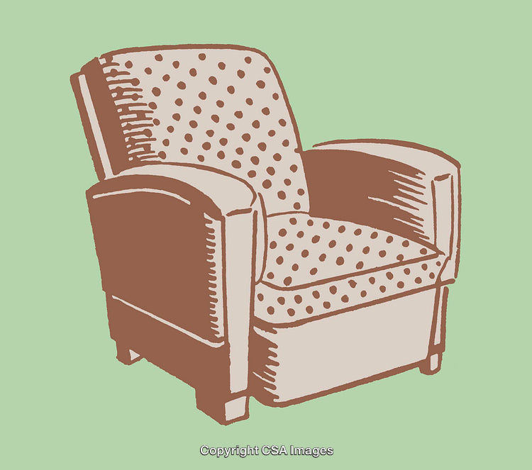 Illustration of a Comfy Polka-Dot Patterned Armchair on Light Green Background