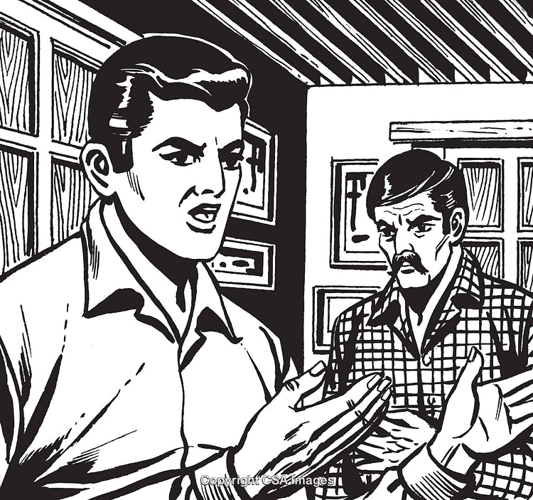 Retro Style Illustration of Two Men Engaging in a Heated Discussion Indoors