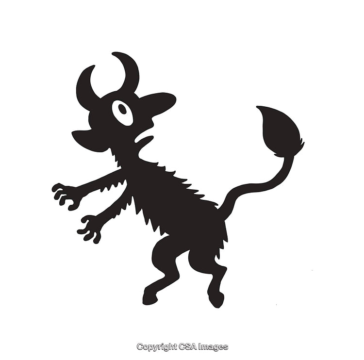 Black and White Illustration of a Funny Cartoon Monster Silhouette