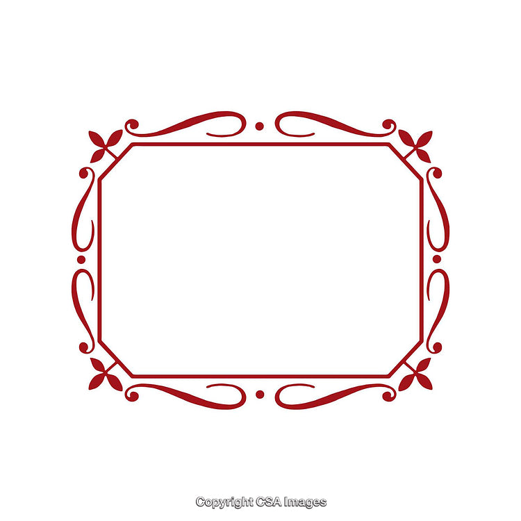 Elegant Red Decorative Border with Leaves and Swirls on White Background