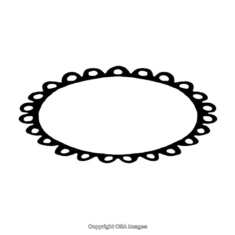 Decorative Oval Border with Scalloped Edge in Black and White