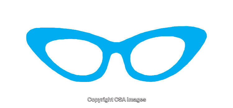 Stylized Blue Icon of Cat-Eye Glasses on a White Background