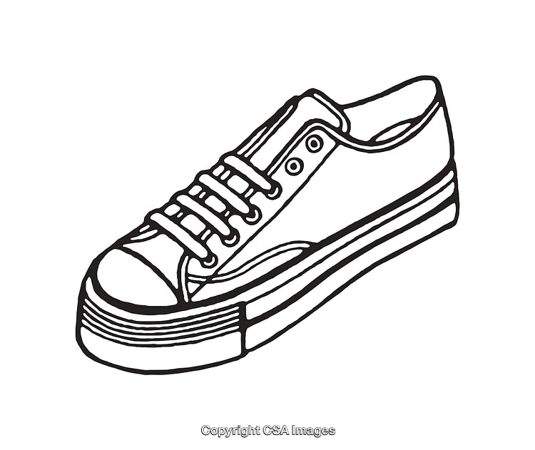 Black and White Line Art Illustration of a Casual Sneaker
