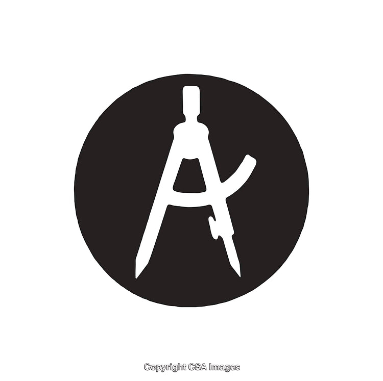 Minimalist Black and White Icon of a Drafting Compass in Circle