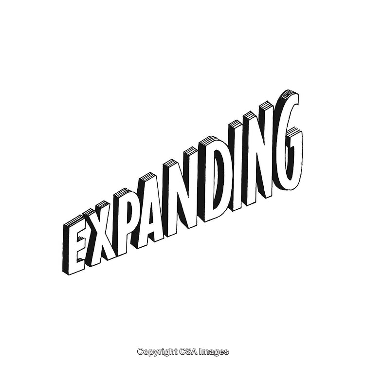 Expanding Text in Bold Black and White 3D Style on White Background