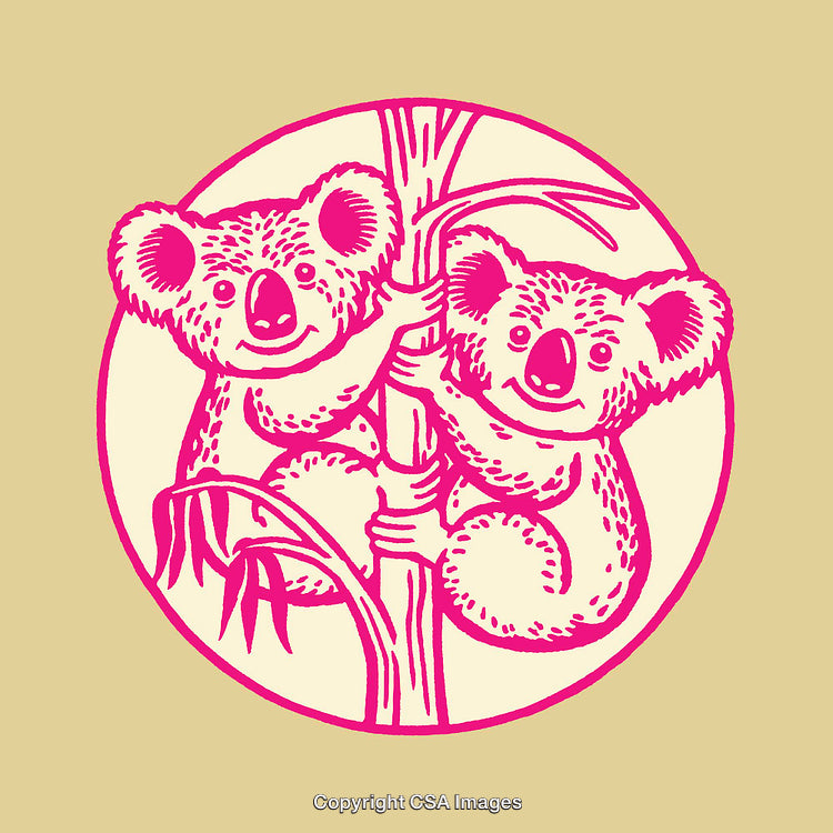 Charming Pink Line Art of Koalas on a Tree Branch