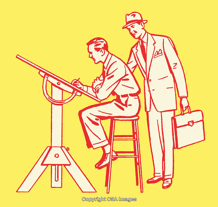 Vintage Style Line Art of Office Workplace and Collaboration