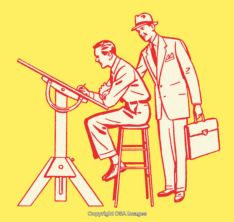 Vintage Style Line Art of Office Workplace and Collaboration