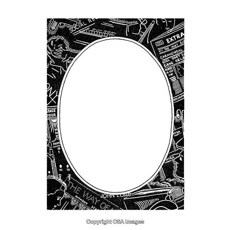 Intricate Black and White Oval Picture Frame Border Design