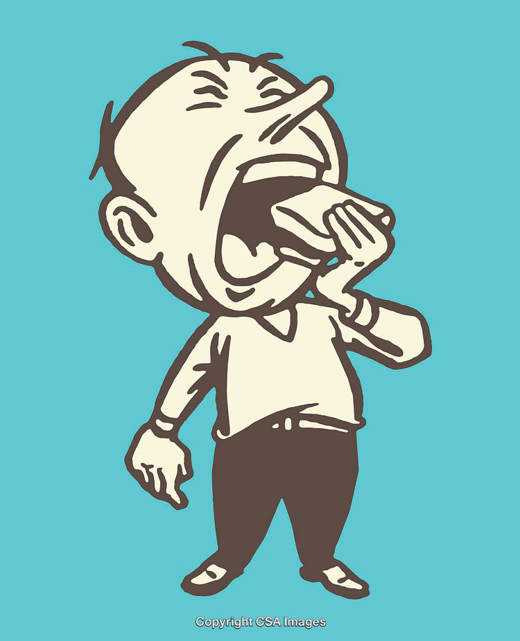 Cartoon Illustration of a Person Eating in a Vivid Style on Teal Background