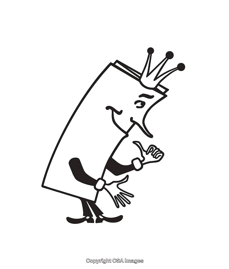 Cartoon Line Art Illustration of a Character with a Book and Crown