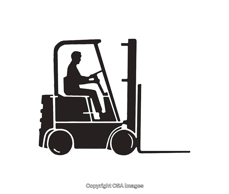 Black and White Line Art of a Forklift Operator in Motion