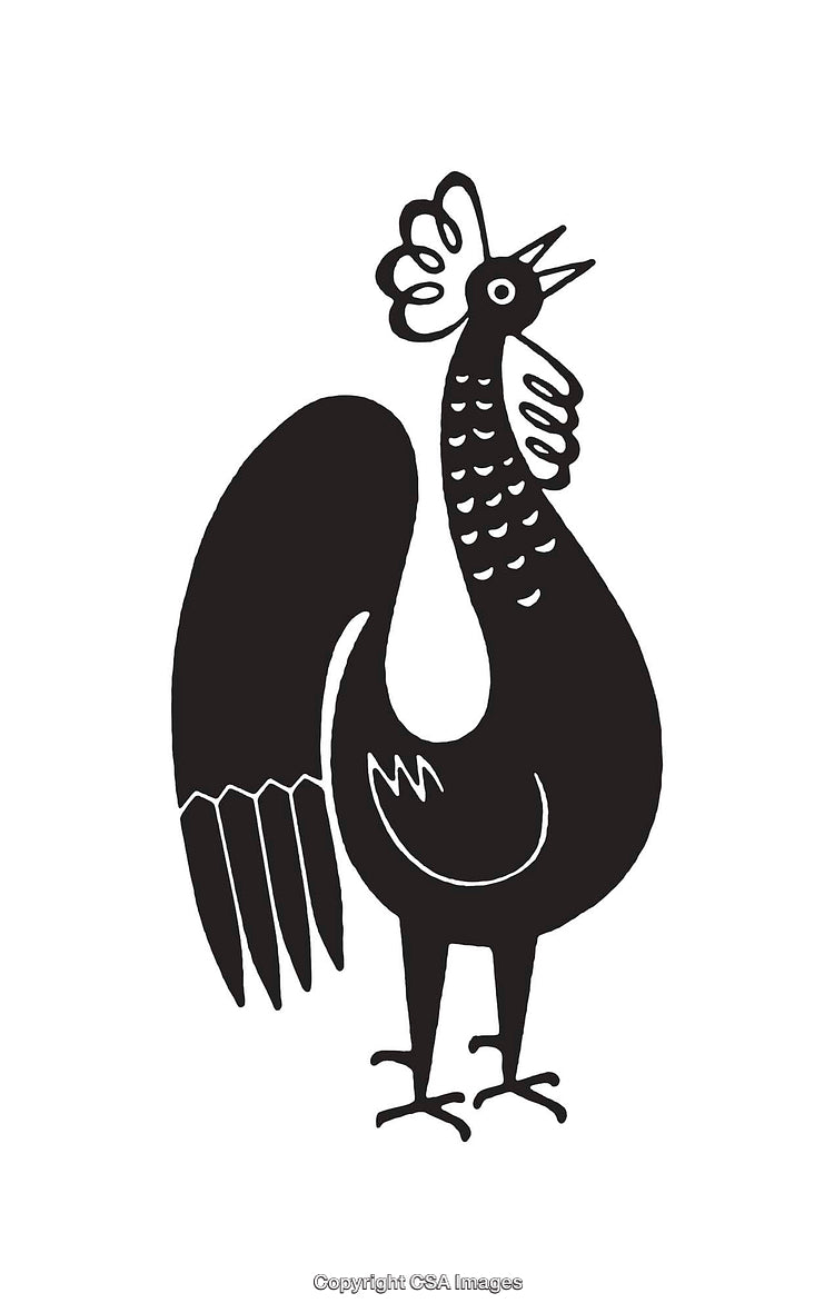 Black and White Rooster Illustration in Artistic Line Art Style