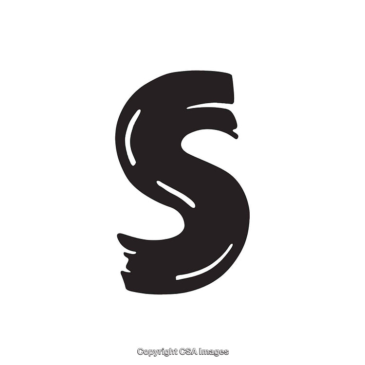 Black Hand-Drawn Letter S with Decorative Curves on White Background