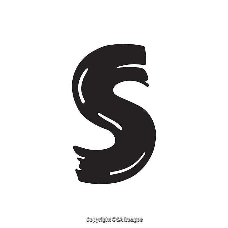 Black Hand-Drawn Letter S with Decorative Curves on White Background