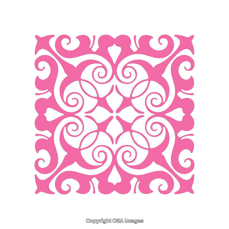Elegant Pink Ornament Featuring Intricate Symmetrical Swirls and Floral Motif
