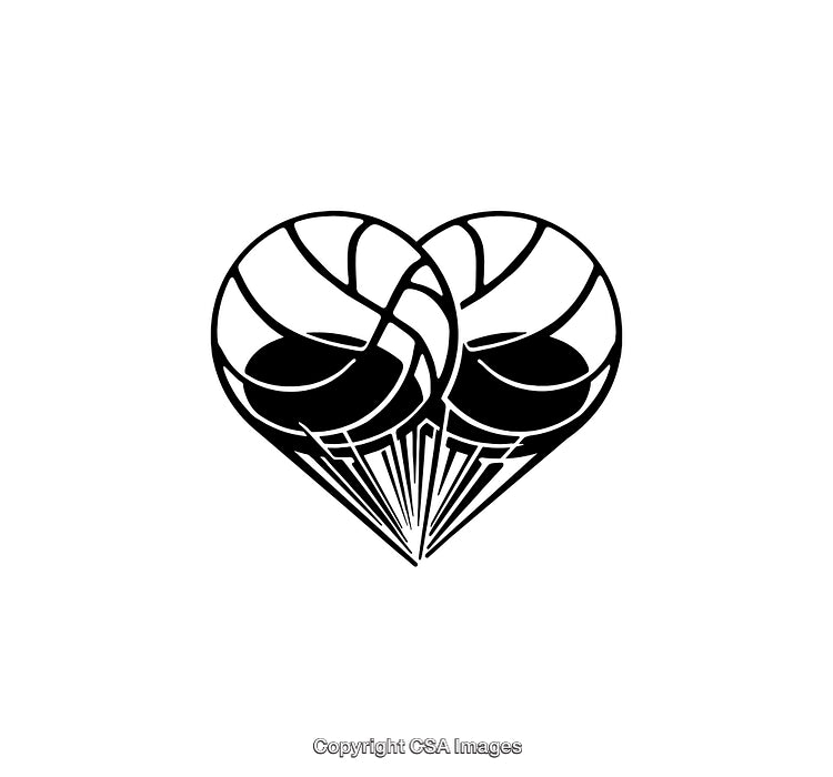 Stylized Volleyballs Forming a Heart Representation in Line Art Design
