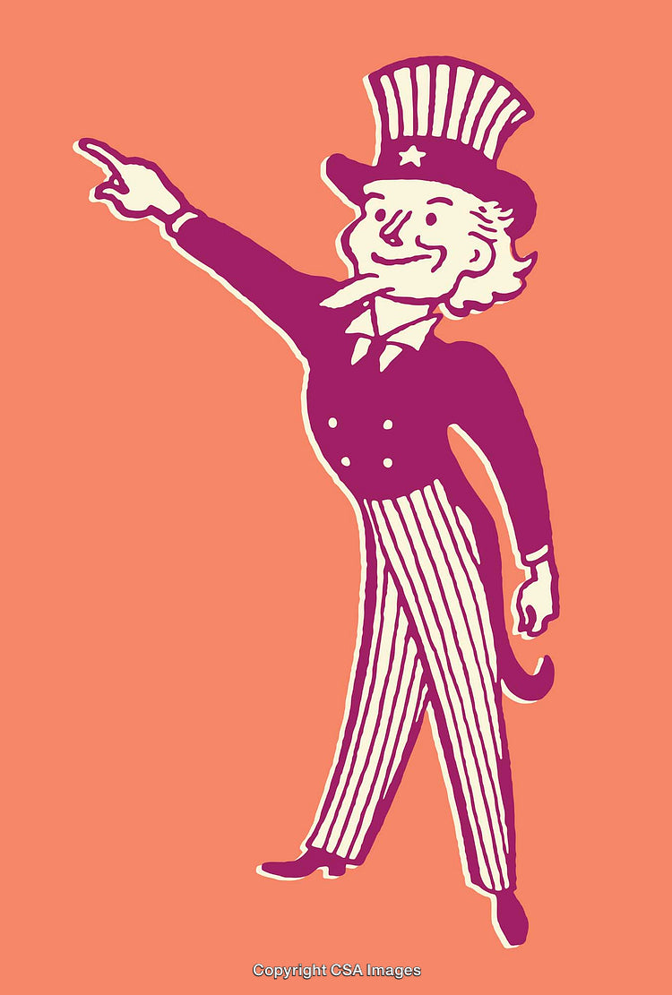 Vintage Style Artwork of Patriotic Figure in Colorful Line Art Illustration