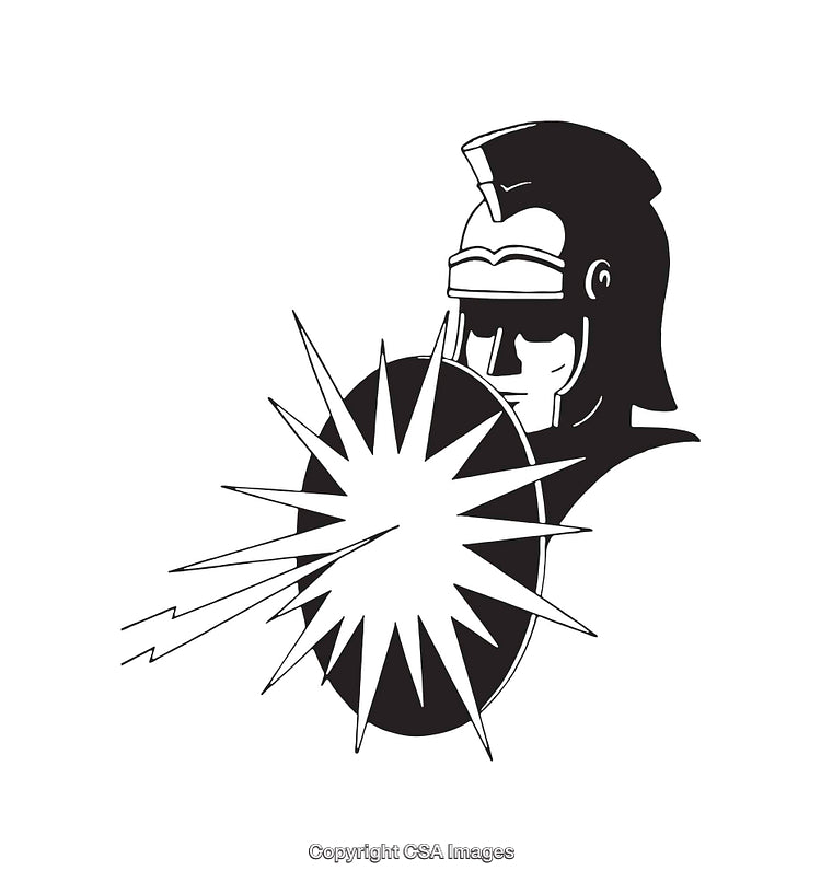 Black and White Illustration of a Spartan Warrior with a Shield