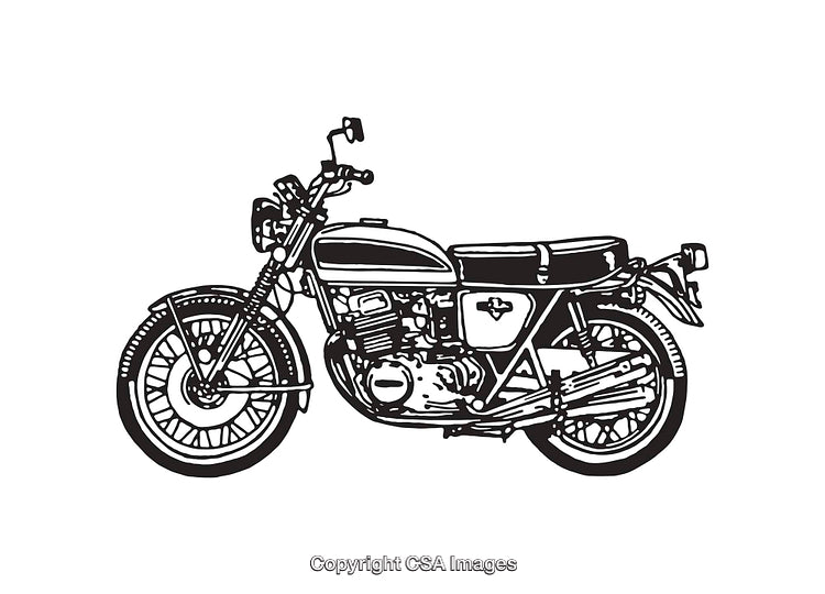 Vintage Motorcycle Line Art Illustration in Black and White
