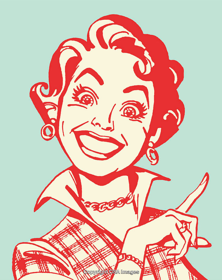 Vintage Style Retro Female Character in Colorful Line Art Illustration