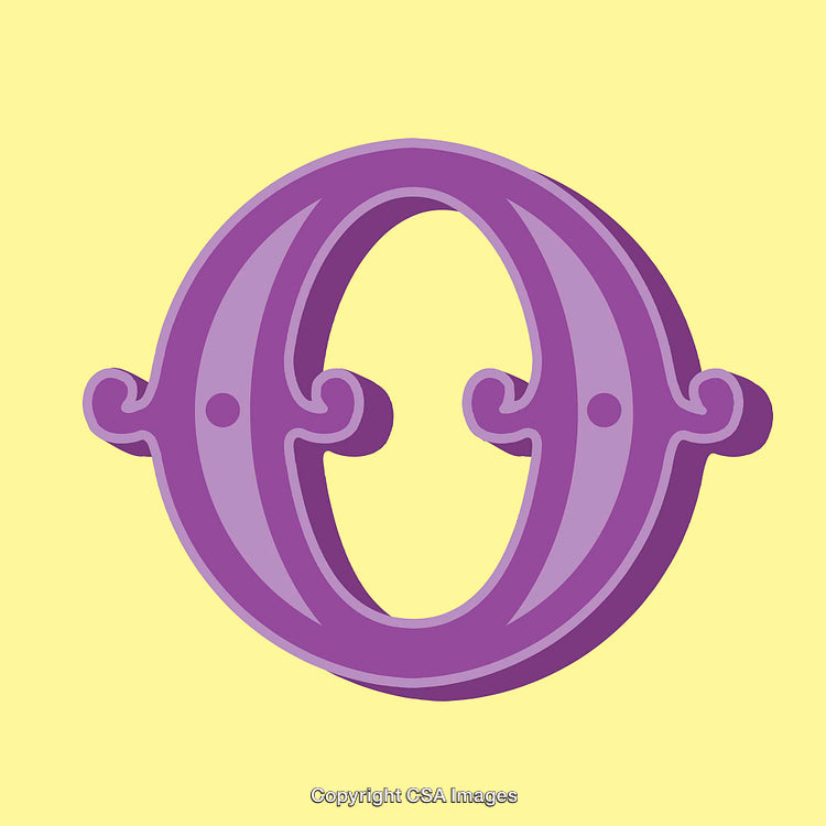 Stylized Purple Letter O on Pastel Yellow Background