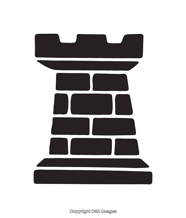 Black and White Line Art Illustration of a Chess Rook Tower
