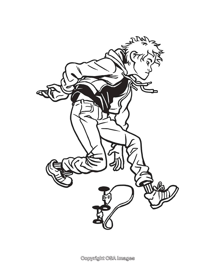 Dynamic Line Art of a Skateboarder in Motion Mid-Action Leap