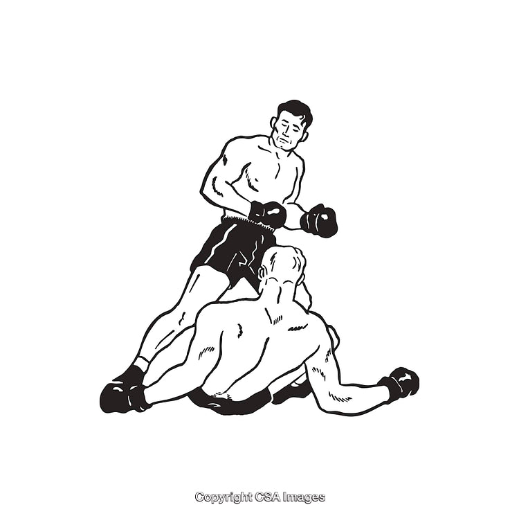 Black and White Line Art of a Boxing Match Scene