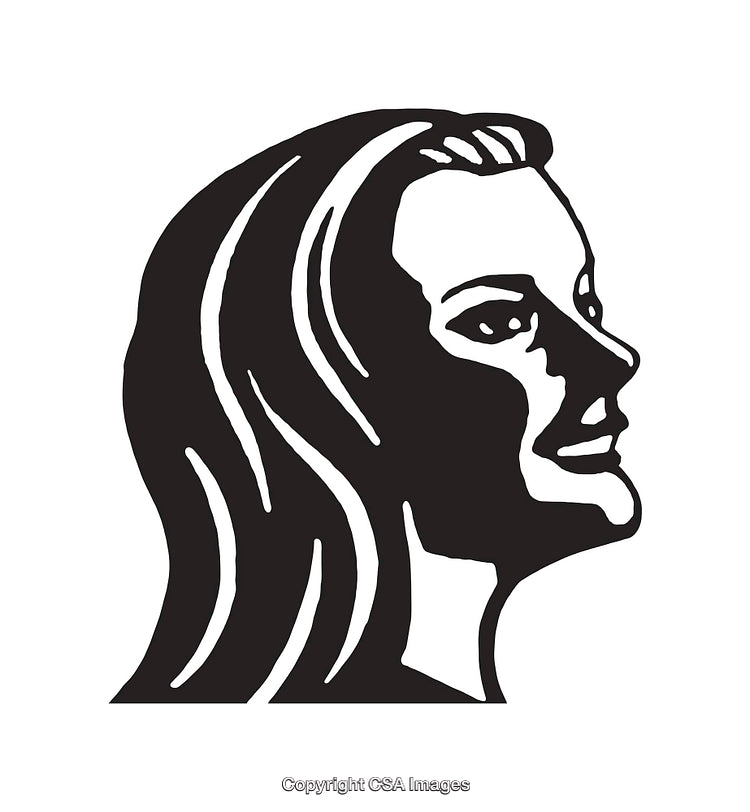 Elegant Black And White Line Art Illustration of a Smiling Woman