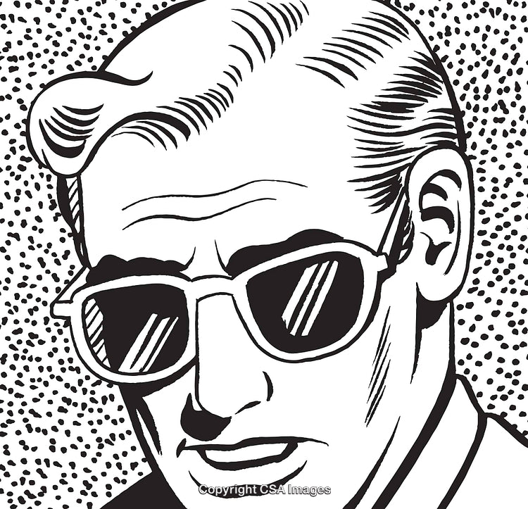 Retro Style Pop Art Illustration of Man Wearing Sunglasses and Suit