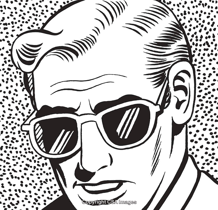 Retro Style Pop Art Illustration of Man Wearing Sunglasses and Suit