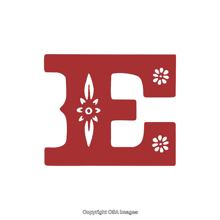 Decorative Red Letter E with Ornamental Patterns and Floral Design