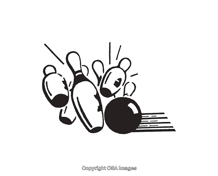 Black and White Line Art of a Bowling Strike in Action