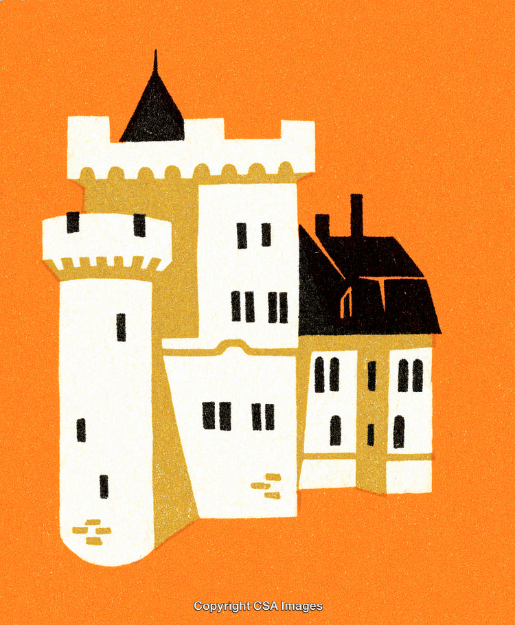 Illustration of a Medieval Castle with an Orange Background