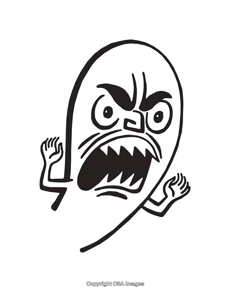 Angry Cartoon Character Expressing Emotion in Black and White Line Art Style