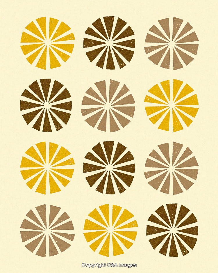 Geometric Sunburst Pattern in Muted Brown and Yellow Circular Shapes