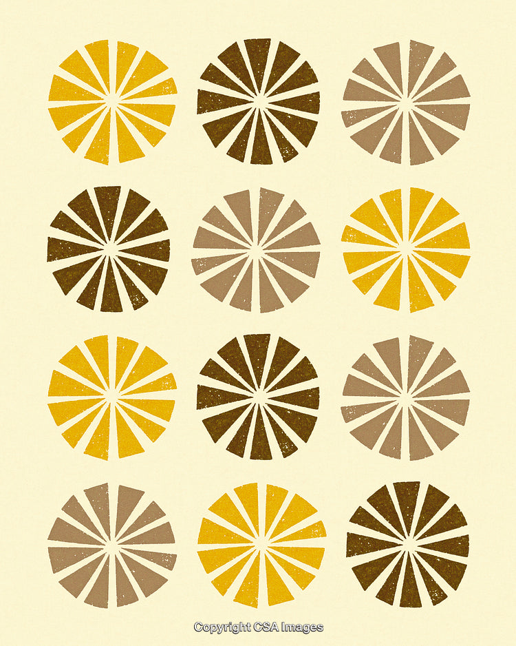 Geometric Sunburst Pattern in Muted Brown and Yellow Circular Shapes