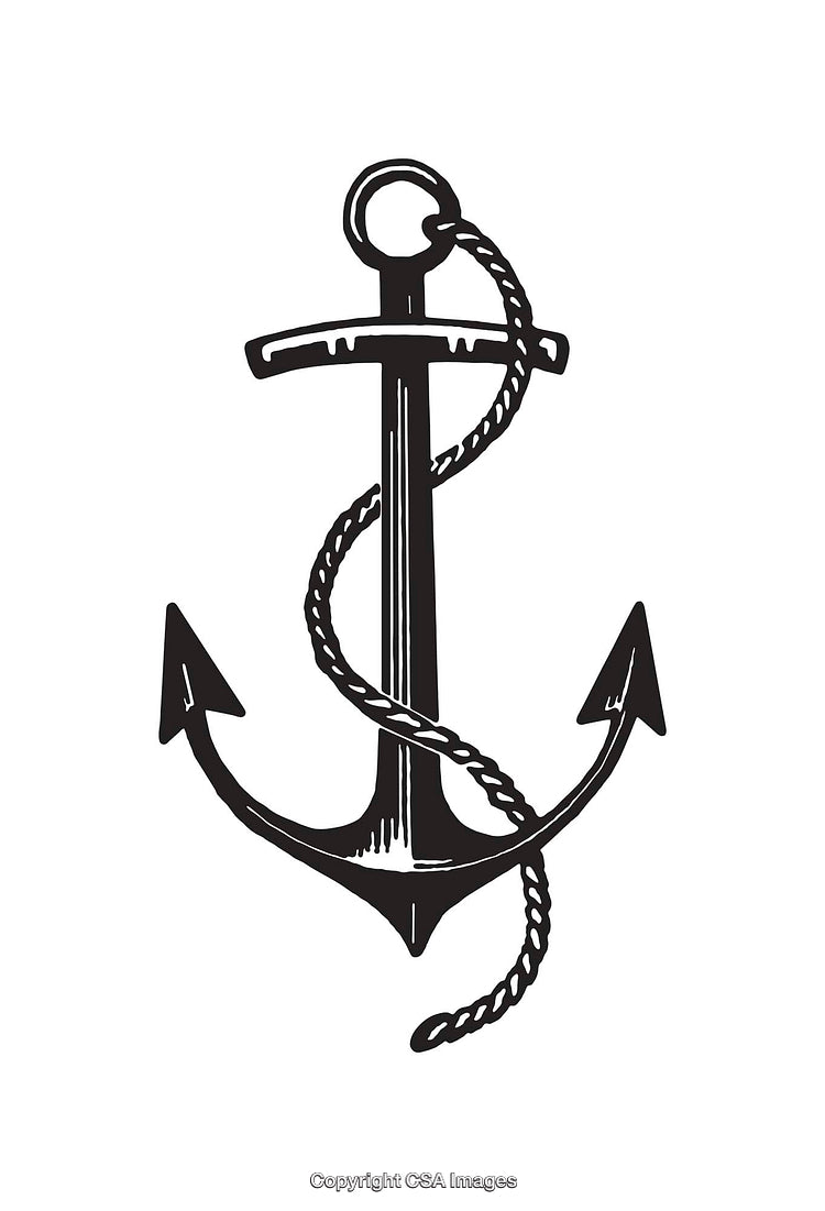 Black and White Illustration of an Anchor with Nautical Rope Detail