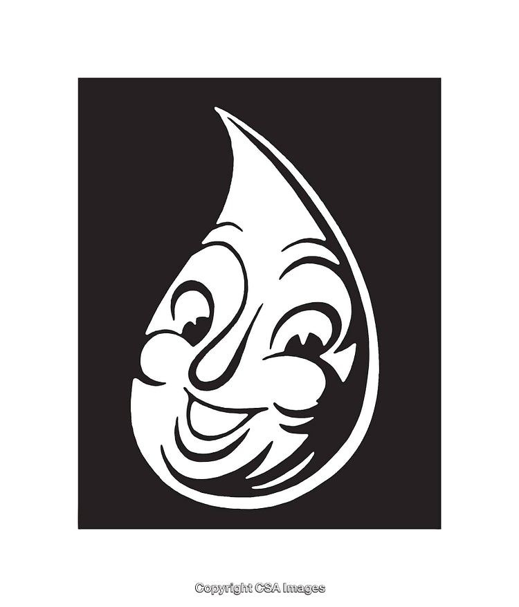Black and White Smiling Teardrop Line Art Illustration