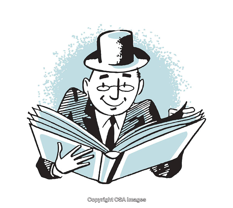 Man Reading a Large Book in a Retro Illustration Style