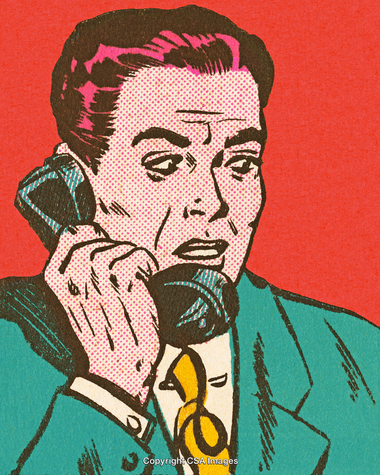 Vintage Comic Style Illustration of a Man Talking on a Phone