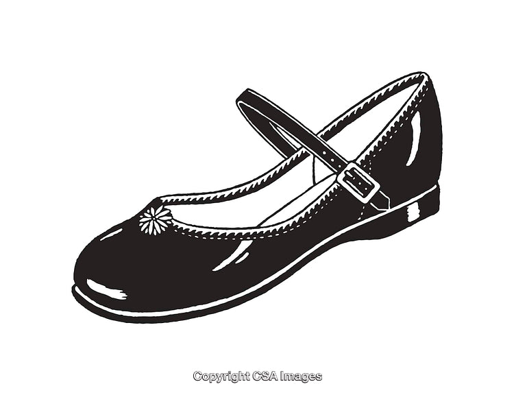 Black and White Line Illustration of a Stylish Mary Jane Shoe