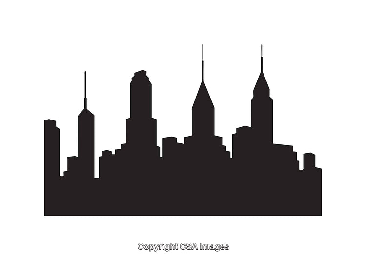 Black Silhouette Illustration of a Modern City Skyline in Bold Style