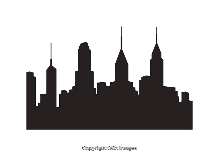 Black Silhouette Illustration of a Modern City Skyline in Bold Style