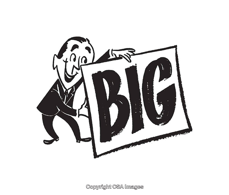 Retro Line Art Illustration Of A Happy Man With A Big Sign