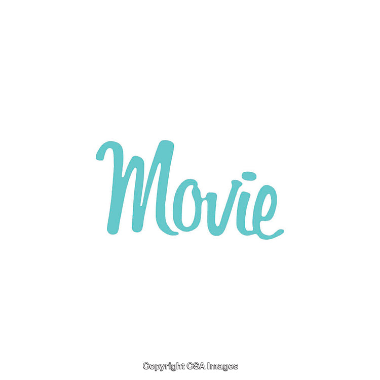Turquoise Script Font Displaying the Word Movie on White Background